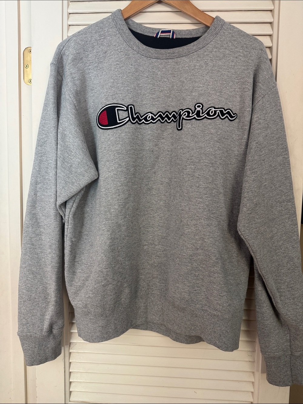 Champion Grey Crewneck Sweatshirt with Script Logo